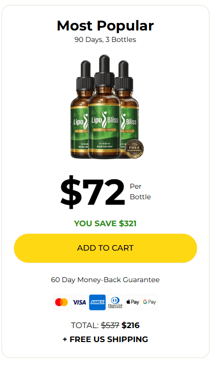 LipoBliss 90 day supply with 3 bottles for metabolism support and weight management